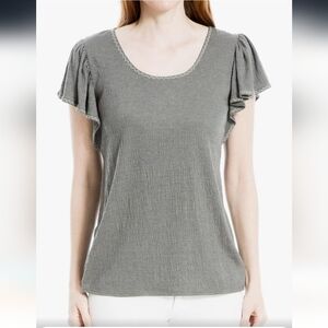 Max Studio Women Flutter sleeve Crinkle jersey Crew top sz L
